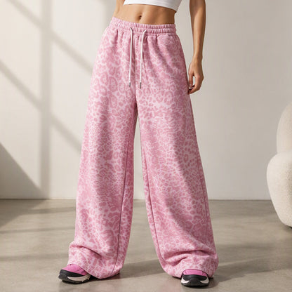 Avslappede sweatpants med vide ben og leopardmønster – Komfortabel og trendy for kvinner ✨🐆