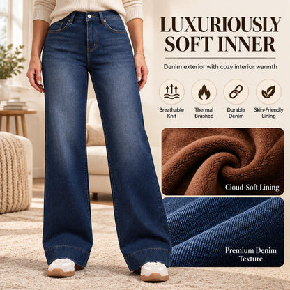 Termiske jeans med høy midje og vide ben for kvinner