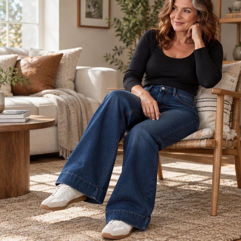 Termiske jeans med høy midje og vide ben for kvinner
