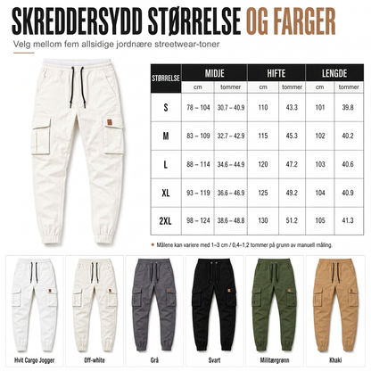 Uformelle ensfargede cargo-joggebukser for menn