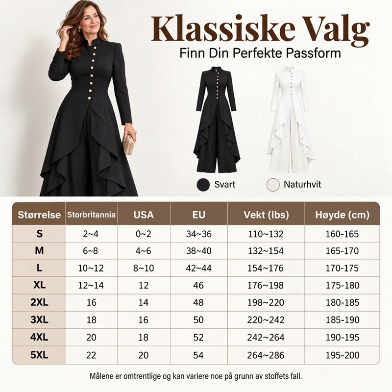Damesett: Elegant lang frakk og vide bukser