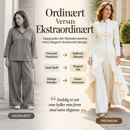 Damesett: Elegant lang frakk og vide bukser