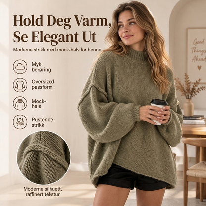 Løs genser i strikk med mockneck for kvinner