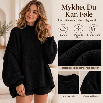 Løs genser i strikk med mockneck for kvinner