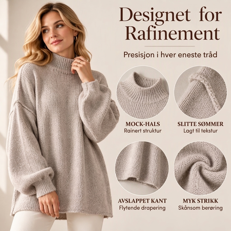 Løs genser i strikk med mockneck for kvinner
