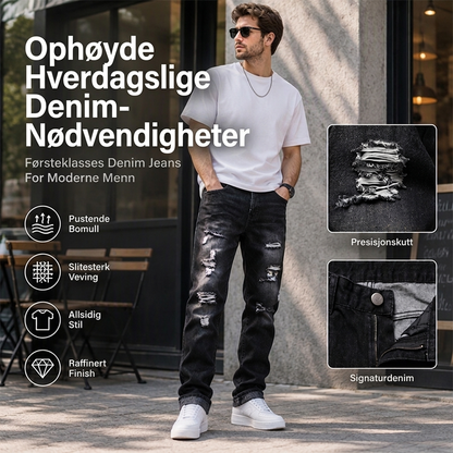 Herrerevete, smale, slitte jeans i denim