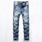 Herrerevete, smale, slitte jeans i denim