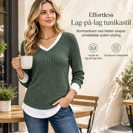 💚 Faux-to-delt, lagdelt strikket fritidsgenser