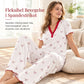 Damesett med printet pyjamas, kortærmet topp og langbukse, komfortabel og stretchy loungewear