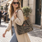 Retro leopardmønstret totebag for kvinner