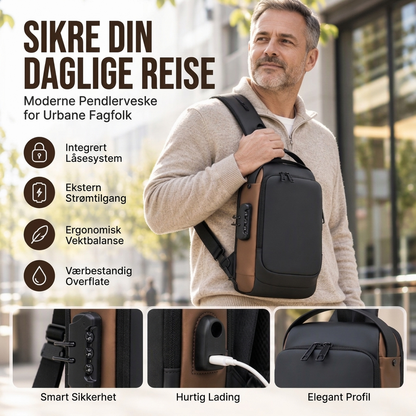 Tyv-sikker skulderveske med USB-ladeport for menn