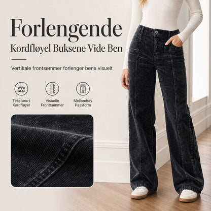 Avslipende bukses i kordfløyel med høy midje og bredt ben for kvinner
