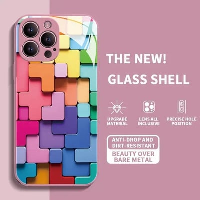 Flatt 3D firkantet mønster deksel av glassdeksel som er kompatibelt med iPhone