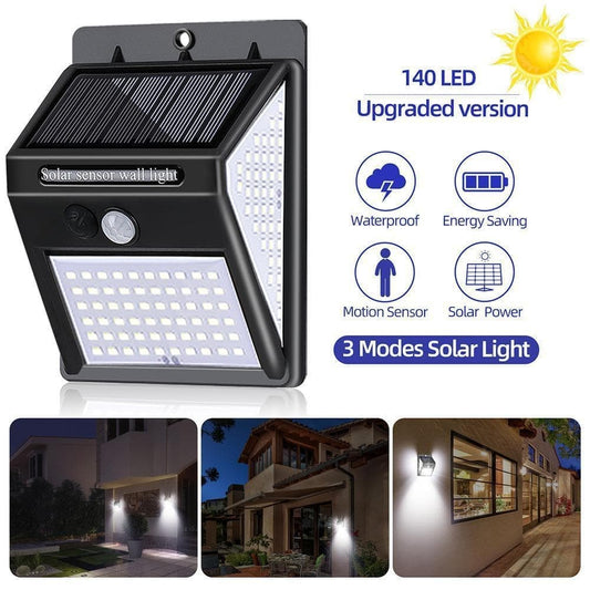 140 LED solcellelys utendørs-supersterk vegglampe med bevegelsessensor
