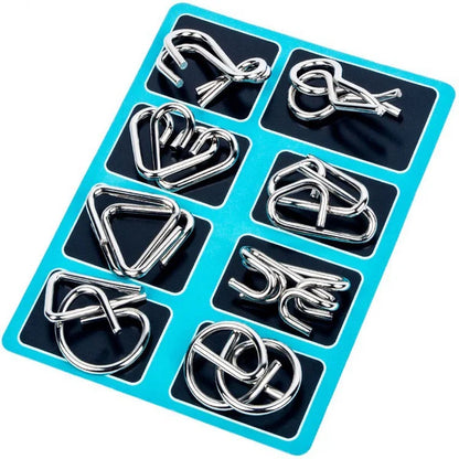 Puslespillring i metall med åtte brikker i blå versjon - hjernetrim